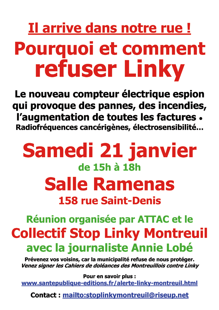 Affiche couleur Refus Linky Montreuil runion 21 janvier 2017