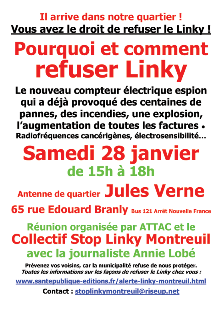 Affiche couleur Refus Linky Montreuil runion 28 janvier 2017
