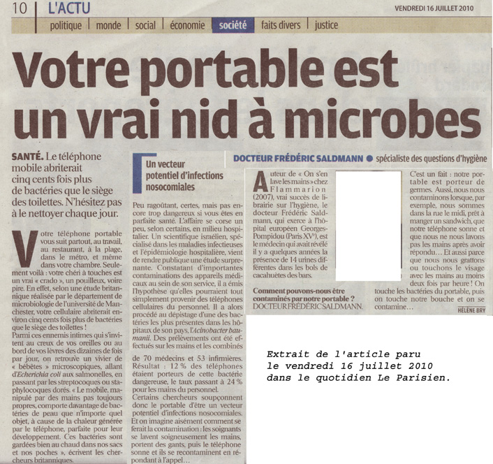 le portable est un nid à microbes : il y a 500 fois plus de bactéries sur votre portable que sur la cuvette des toilettes...